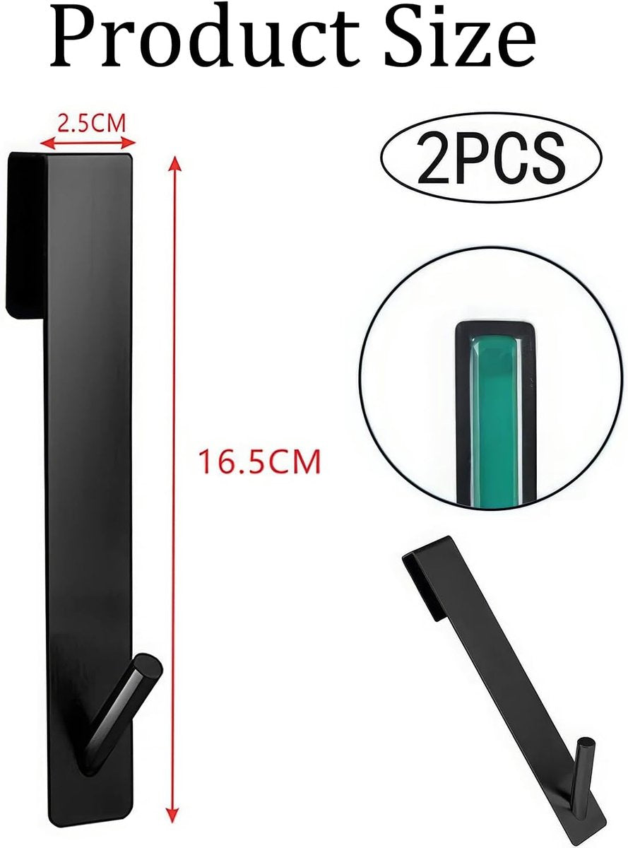 Stainless Steel Shower Hook - 2 Pieces - Universal Shower Cabin Hook - Shower Wall Hook - Drill-Free Shower Hooks - With Anti-Slip Pad - Shower Wall Towel Hook - Bathroom Hook - Glass Shower Wall Hook - Bathroom Accessories - Black - 16.5x2.5cm - Image 2