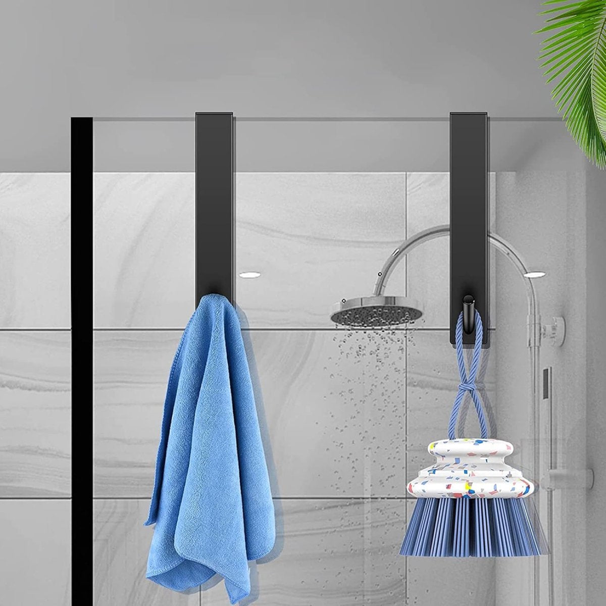 Stainless Steel Shower Hook - 2 Pieces - Universal Shower Cabin Hook - Shower Wall Hook - Drill-Free Shower Hooks - With Anti-Slip Pad - Shower Wall Towel Hook - Bathroom Hook - Glass Shower Wall Hook - Bathroom Accessories - Black - 16.5x2.5cm - Image 3
