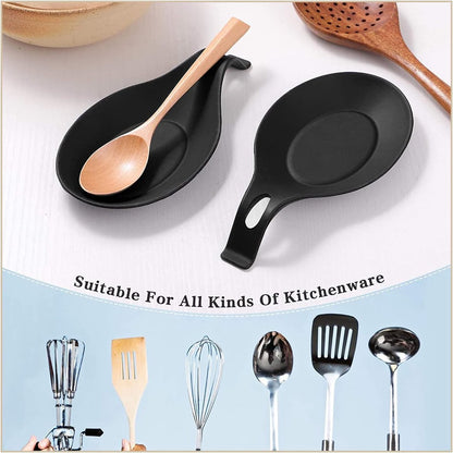 2 Pieces Matte Black Spoon Holder - Kitchen Home Spoon Holder - Silicone Spoon Holder - for kitchen, home, dining room, cutlery storage - Dishwasher safe (Black - 20 cm) - Image 2