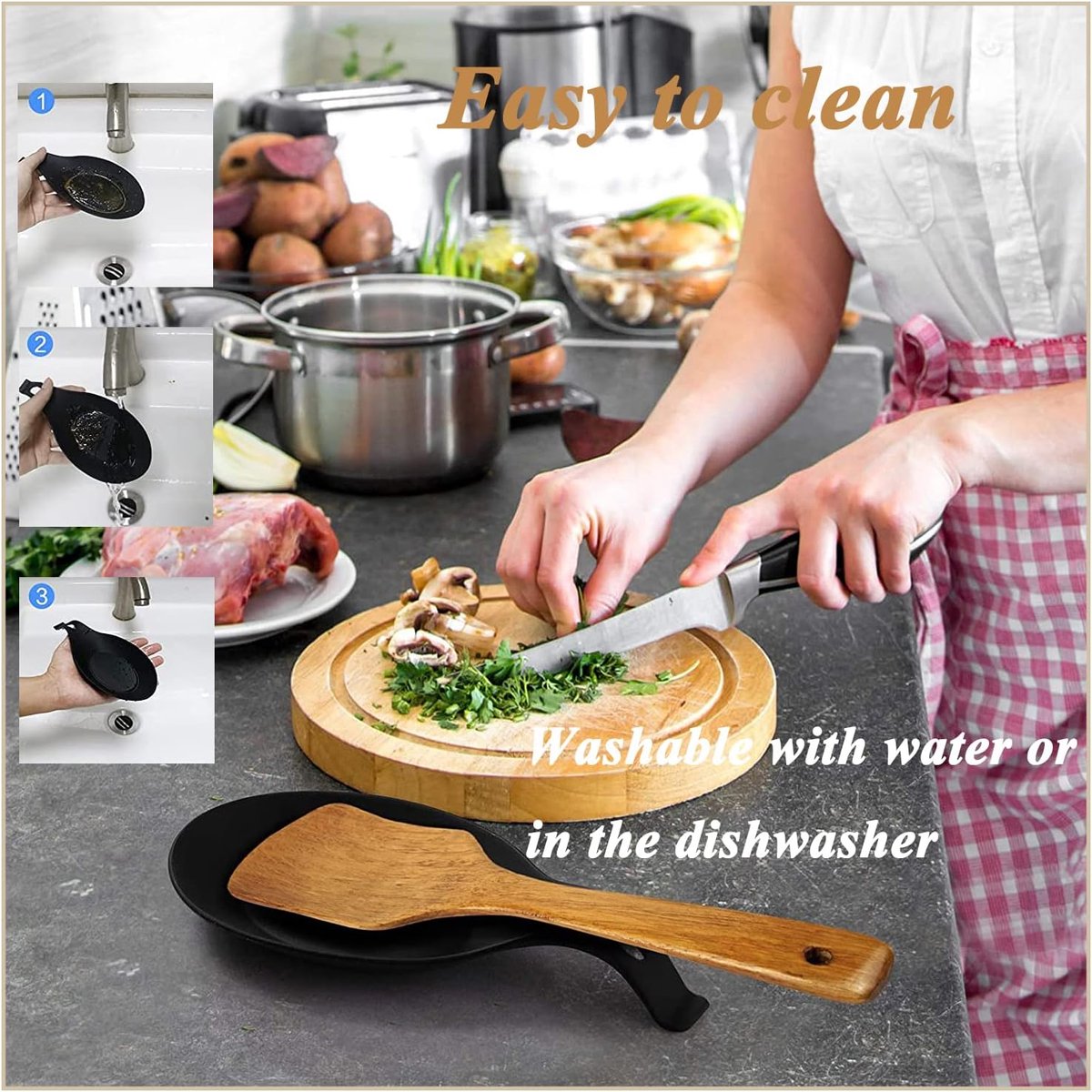2 Pieces Matte Black Spoon Holder - Kitchen Home Spoon Holder - Silicone Spoon Holder - for kitchen, home, dining room, cutlery storage - Dishwasher safe (Black - 20 cm) - Image 3