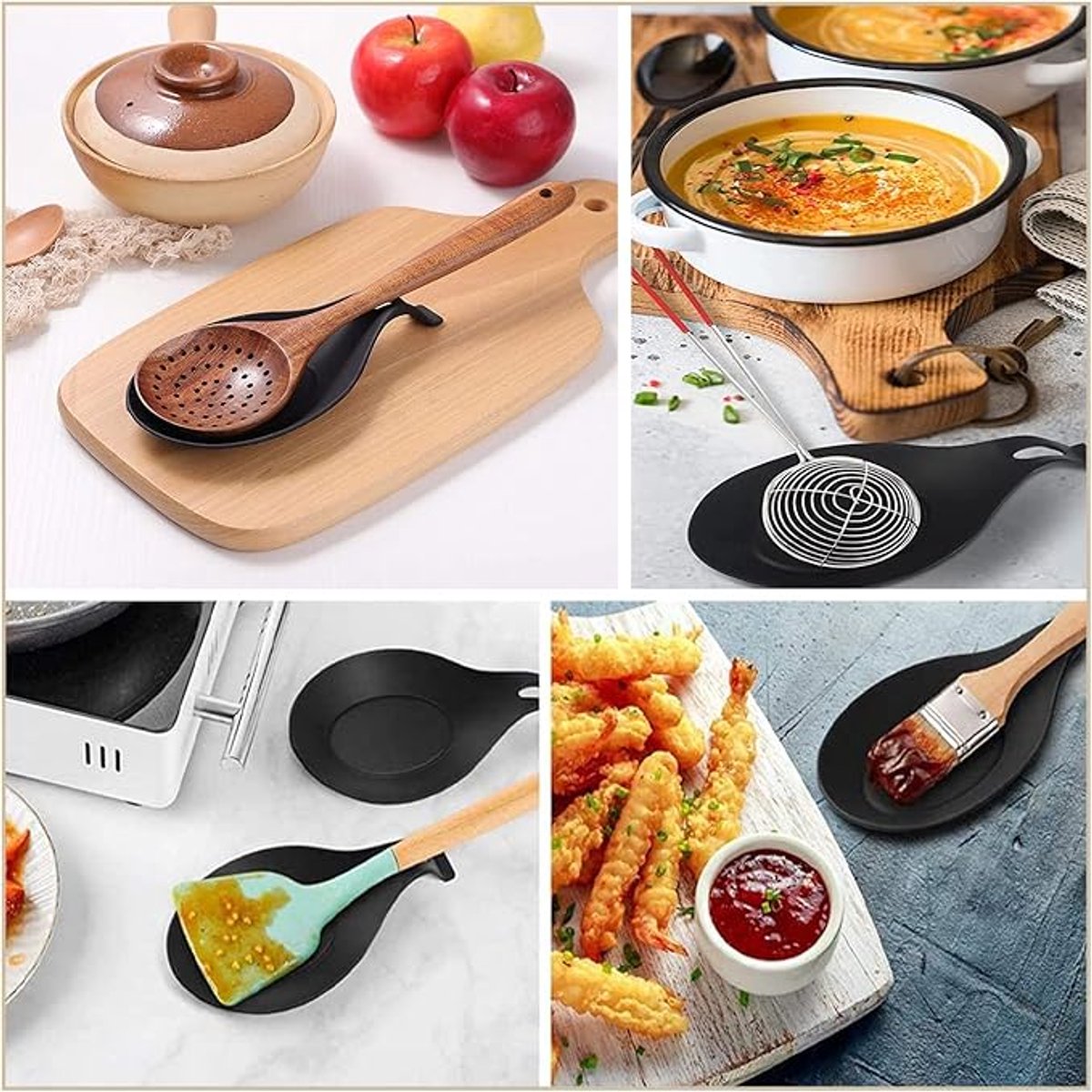 2 Pieces Matte Black Spoon Holder - Kitchen Home Spoon Holder - Silicone Spoon Holder - for kitchen, home, dining room, cutlery storage - Dishwasher safe (Black - 20 cm) - Image 4