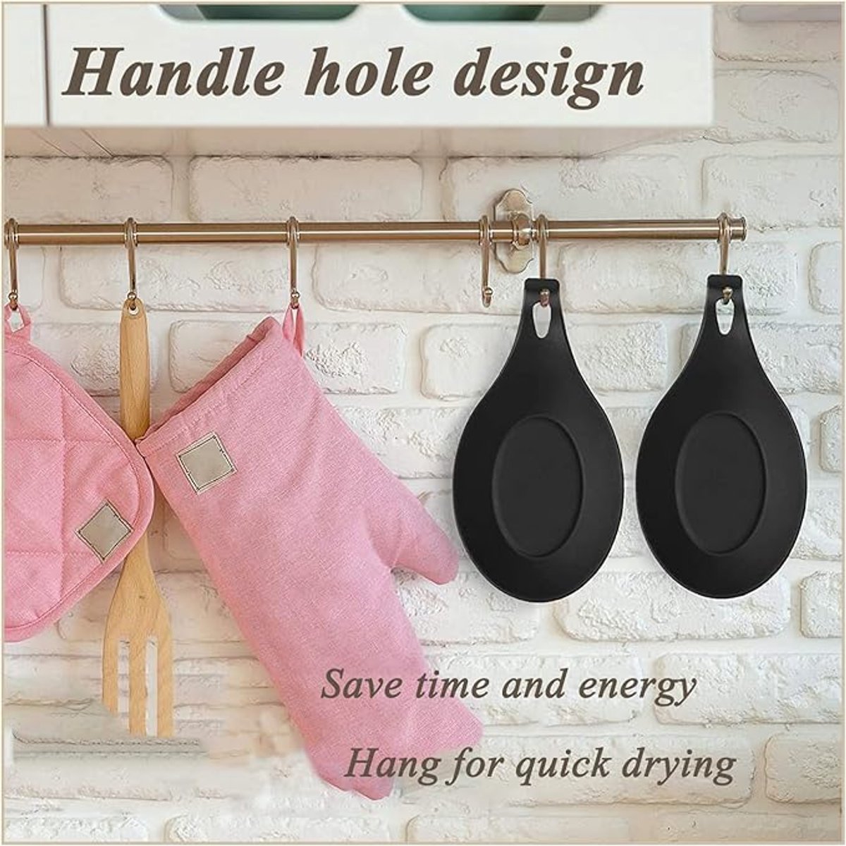 2 Pieces Matte Black Spoon Holder - Kitchen Home Spoon Holder - Silicone Spoon Holder - for kitchen, home, dining room, cutlery storage - Dishwasher safe (Black - 20 cm) - Image 5
