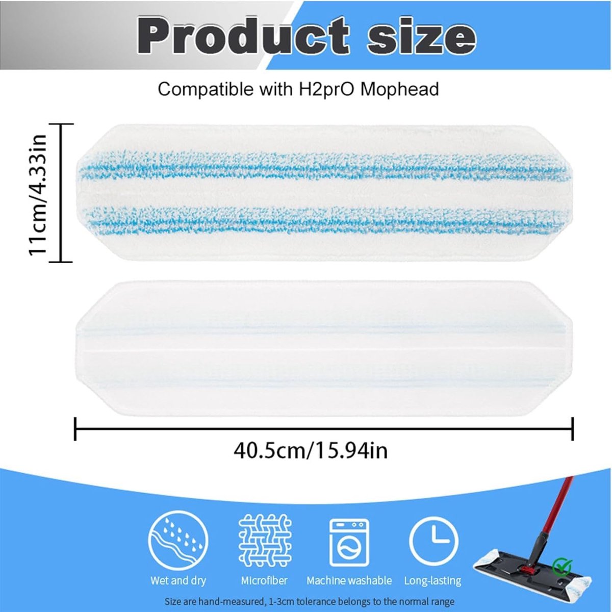 8-Pack - Microfiber mop pad replacement suitable for O Cedar H2pro mop system - Mop head replacement suitable for O-Cedar/Vileda H2pro - Machine washable, Reusable pad replacement - For Deep Cleaning - Image 4