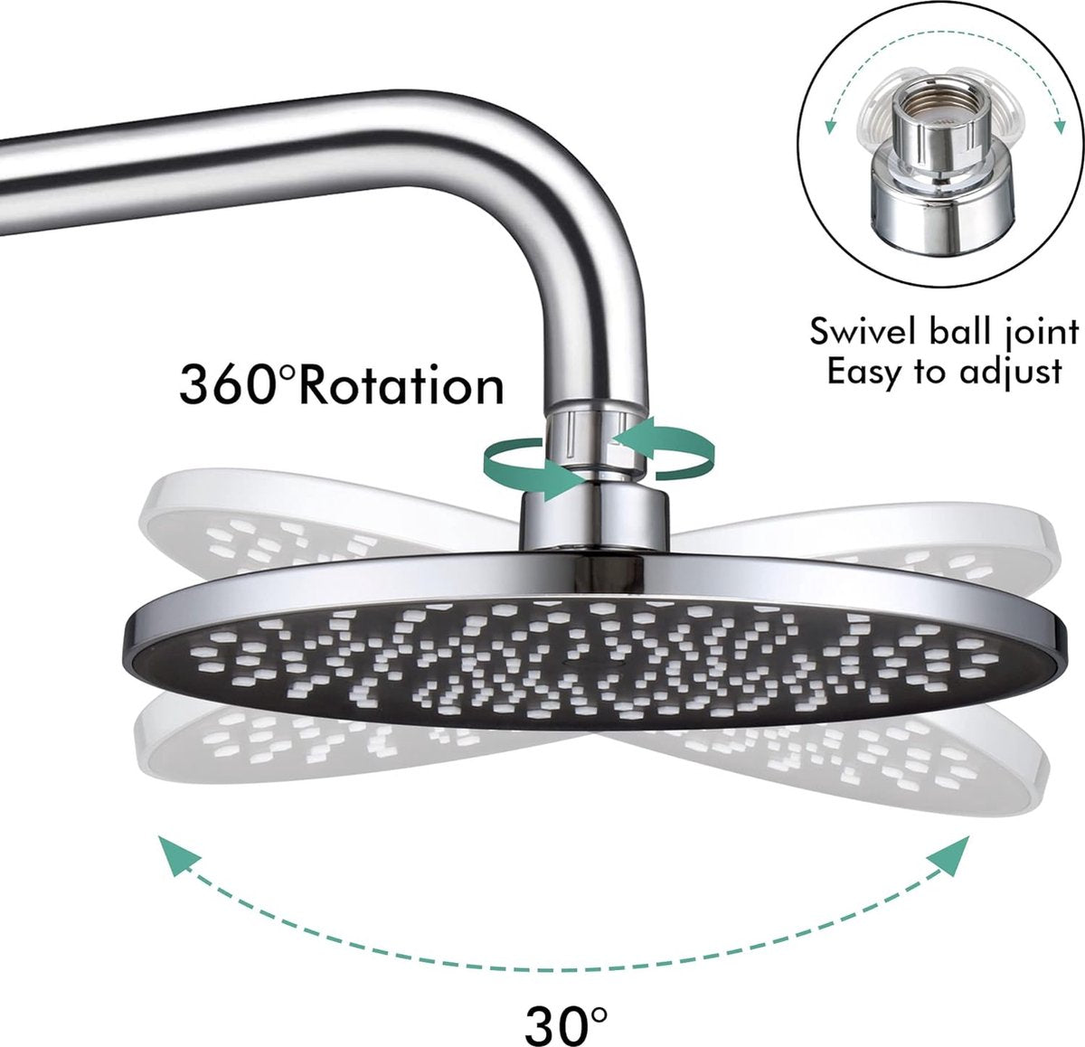 Deluxe Rain Shower Head - ø 20 CM - Shower Head - Rain Shower - High Pressure - Water-Saving Shower Head - Stainless Steel - Anti-Limescale Shower Head - Overhead Shower - Wellness - Spa - Chrome - Round - Rain Shower Head - Suitable for Bathroom - Silver - Image 5