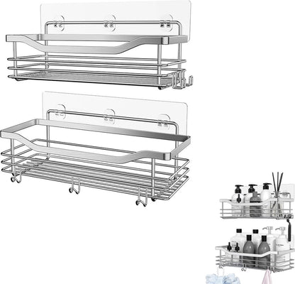 Shower Rack - 2-Tier - Wall Shower Rack - Bathroom Rack - Storage - No Drilling Required Shower Rack - Shower Basket - Hanging Shower Rack - Small Rack for In The Shower - Bathroom Shelf - Shampoo Rack - Shower Rack - Stainless Steel - Self-Adhesive - For
