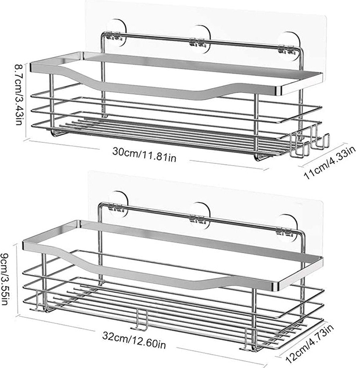 Shower Rack - 2-Tier - Wall Shower Rack - Bathroom Rack - Storage - No Drilling Required Shower Rack - Shower Basket - Hanging Shower Rack - Small Rack for In The Shower - Bathroom Shelf - Shampoo Rack - Shower Rack - Stainless Steel - Self-Adhesive - For - Image 2