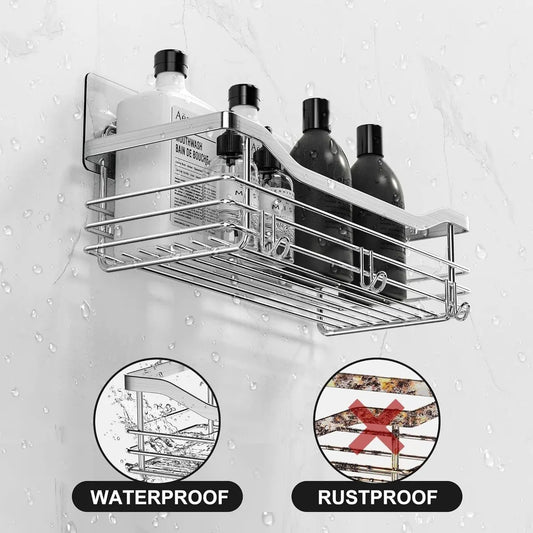 Shower Rack - 2-Tier - Wall Shower Rack - Bathroom Rack - Storage - No Drilling Required Shower Rack - Shower Basket - Hanging Shower Rack - Small Rack for In The Shower - Bathroom Shelf - Shampoo Rack - Shower Rack - Stainless Steel - Self-Adhesive - For - Image 3