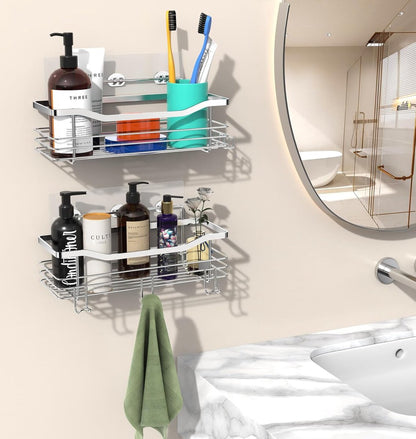 Shower Rack - 2-Tier - Wall Shower Rack - Bathroom Rack - Storage - No Drilling Required Shower Rack - Shower Basket - Hanging Shower Rack - Small Rack for In The Shower - Bathroom Shelf - Shampoo Rack - Shower Rack - Stainless Steel - Self-Adhesive - For - Image 4