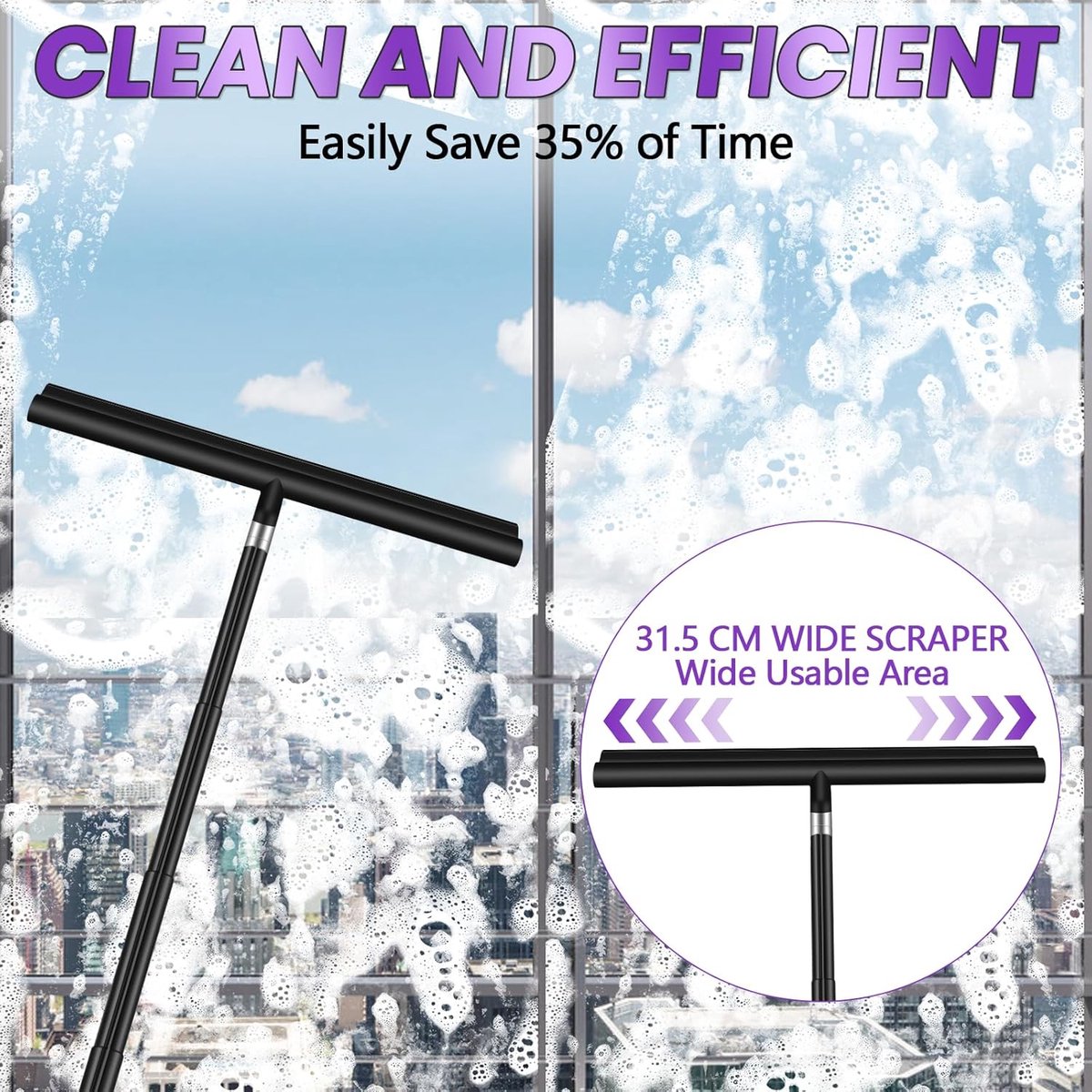 Extendable Shower Squeegee - Up to 120 CM - With Hanging Hook and Squeegee Cloth - Floor Squeegee / Window Squeegee with Long Handle - Shower and Bathroom Squeegee - For Windows, Mirrors, Bathroom, Smooth Surfaces - Image 3