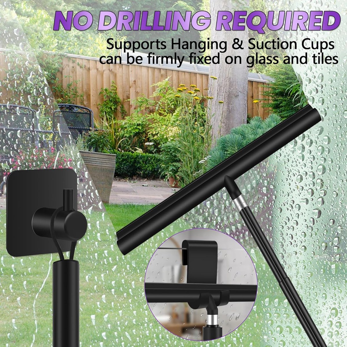 Extendable Shower Squeegee - Up to 120 CM - With Hanging Hook and Squeegee Cloth - Floor Squeegee / Window Squeegee with Long Handle - Shower and Bathroom Squeegee - For Windows, Mirrors, Bathroom, Smooth Surfaces - Image 4