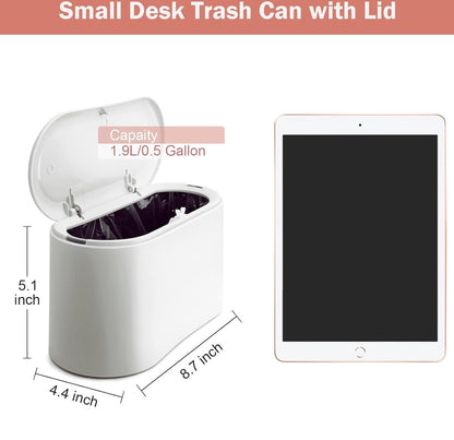 Trash Can - Small Trash Can with Sensor - Sturdy - Countertop Waste Bin - Mini Trash Can - Desktop - Tabletop Waste Bin - Plastic Trash Can - Bathroom Waste Bin - Recycling Waste Bin - Car Trash Can - White - Office Waste Bins - Home / Office - Image 2