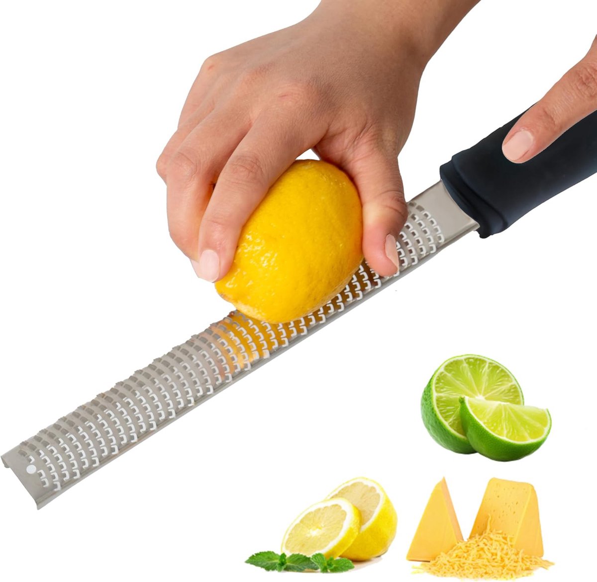 Grater - Professional zester - Fast and efficient Lemon grater - Multifunctional Long hand grater - Cheese grater - Ginger grater - Garlic grater - Narrow long grater - Kitchen grater - ergonomic soft handle - High-quality stainless steel - Black - Image 4