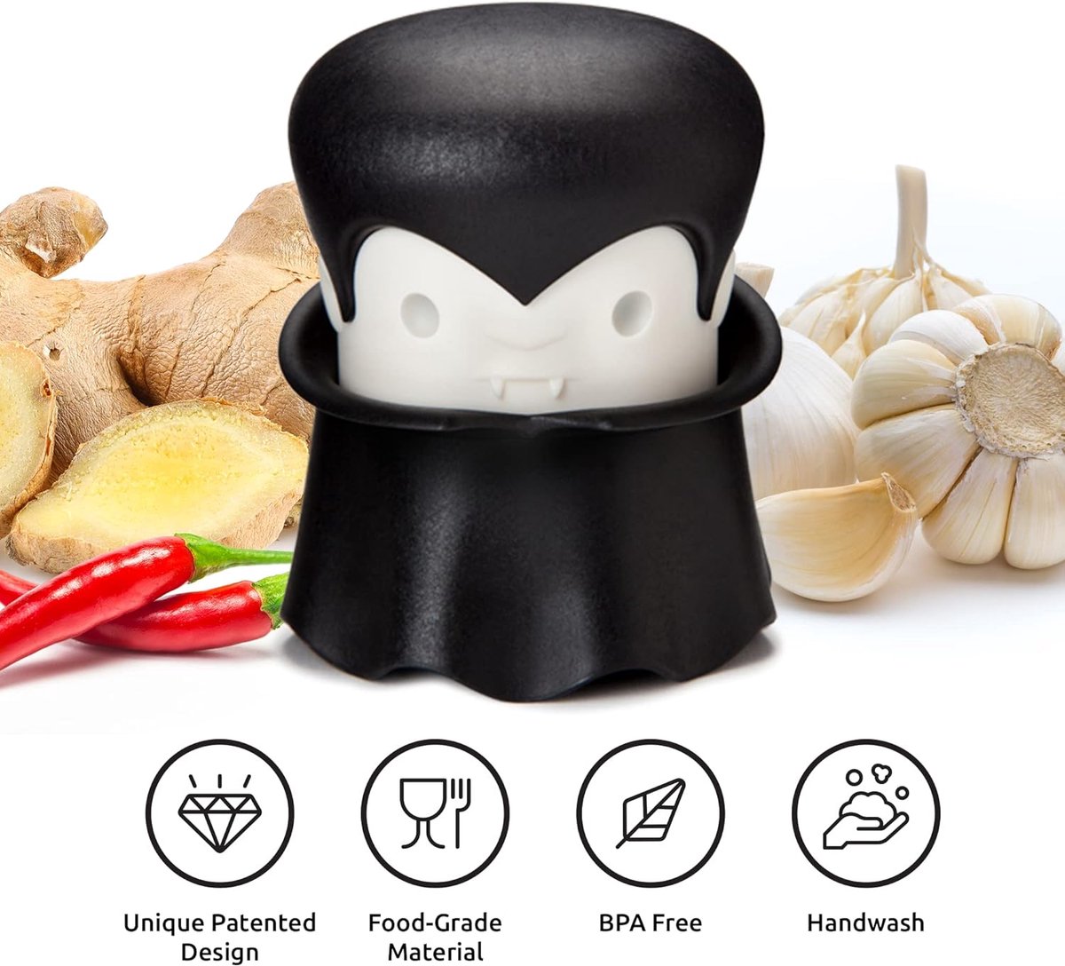Garlic Press - Professional Garlic Crusher - Creative Multifunctional Garlic Chopper - High Quality Garlic Crusher Mincer - Works on Herbs, Ginger, Nuts, Chili Garlic Grinder - Funny Cooking Gifts Gadgets - Image 4