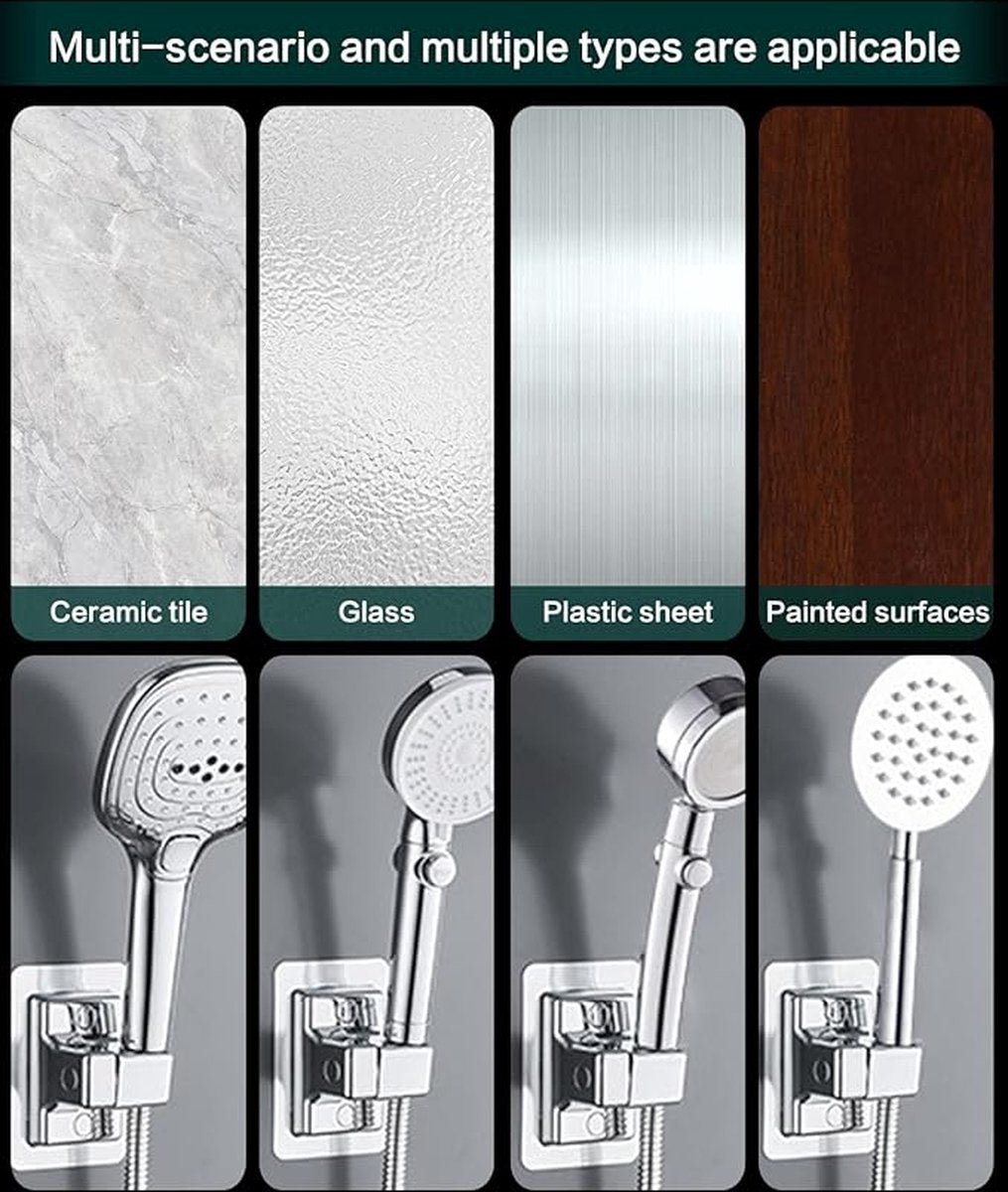 Shower Head Holder - 360° Adjustable - Hand Shower Holder - Strong Paste - Water Resistant - No Drilling Required - Moisture Resistant - Self-Adhesive - Rotatable - Chrome - Universal - Shower Rail - For Bathroom Replacement Shower Head Holder - Image 2