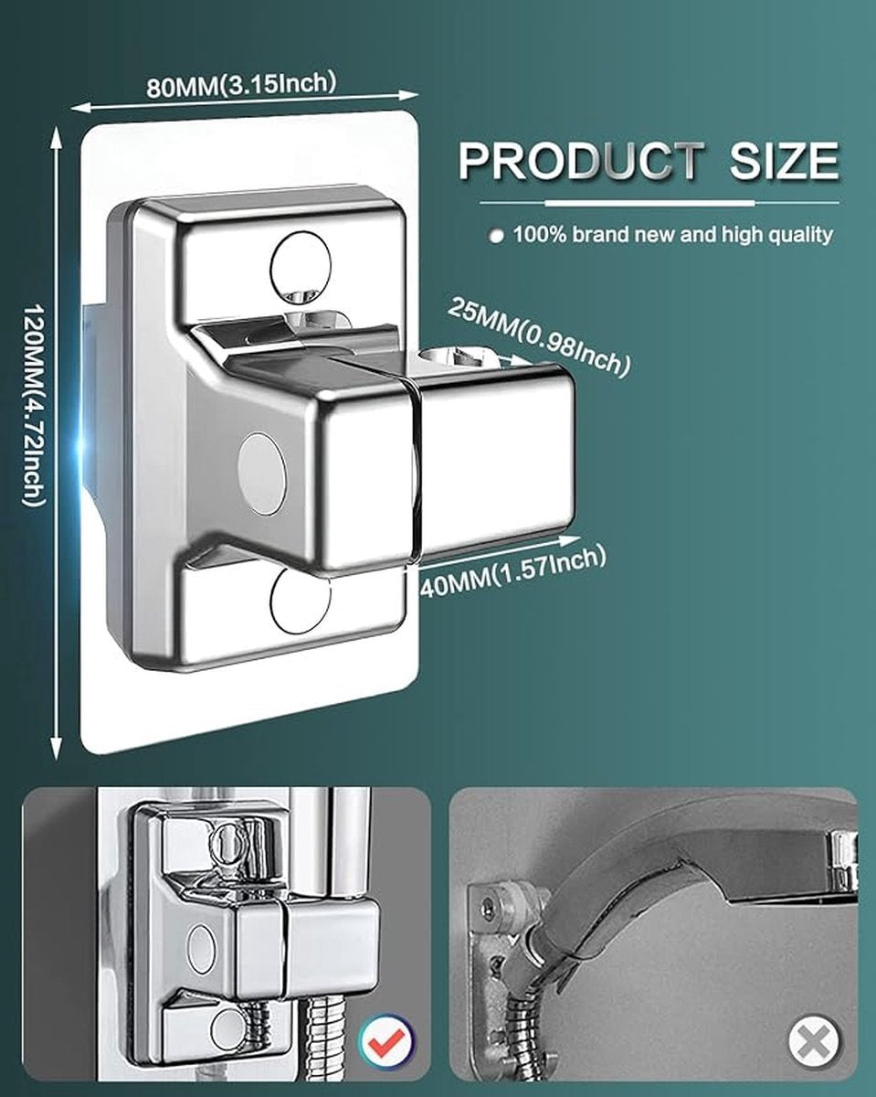Shower Head Holder - 360° Adjustable - Hand Shower Holder - Strong Paste - Water Resistant - No Drilling Required - Moisture Resistant - Self-Adhesive - Rotatable - Chrome - Universal - Shower Rail - For Bathroom Replacement Shower Head Holder - Image 5