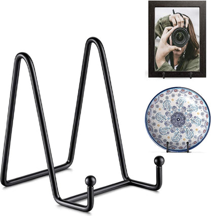 Plate Stand - Plate Rack - Plate Holder - Plate Display - 6 inch - Stand - Holder - Support - Rack - Hanger - Decorative Plates - Plates and Books - Cookbook - For Decorative Plates - Not Easily Deformed - Durable - Black - Metal