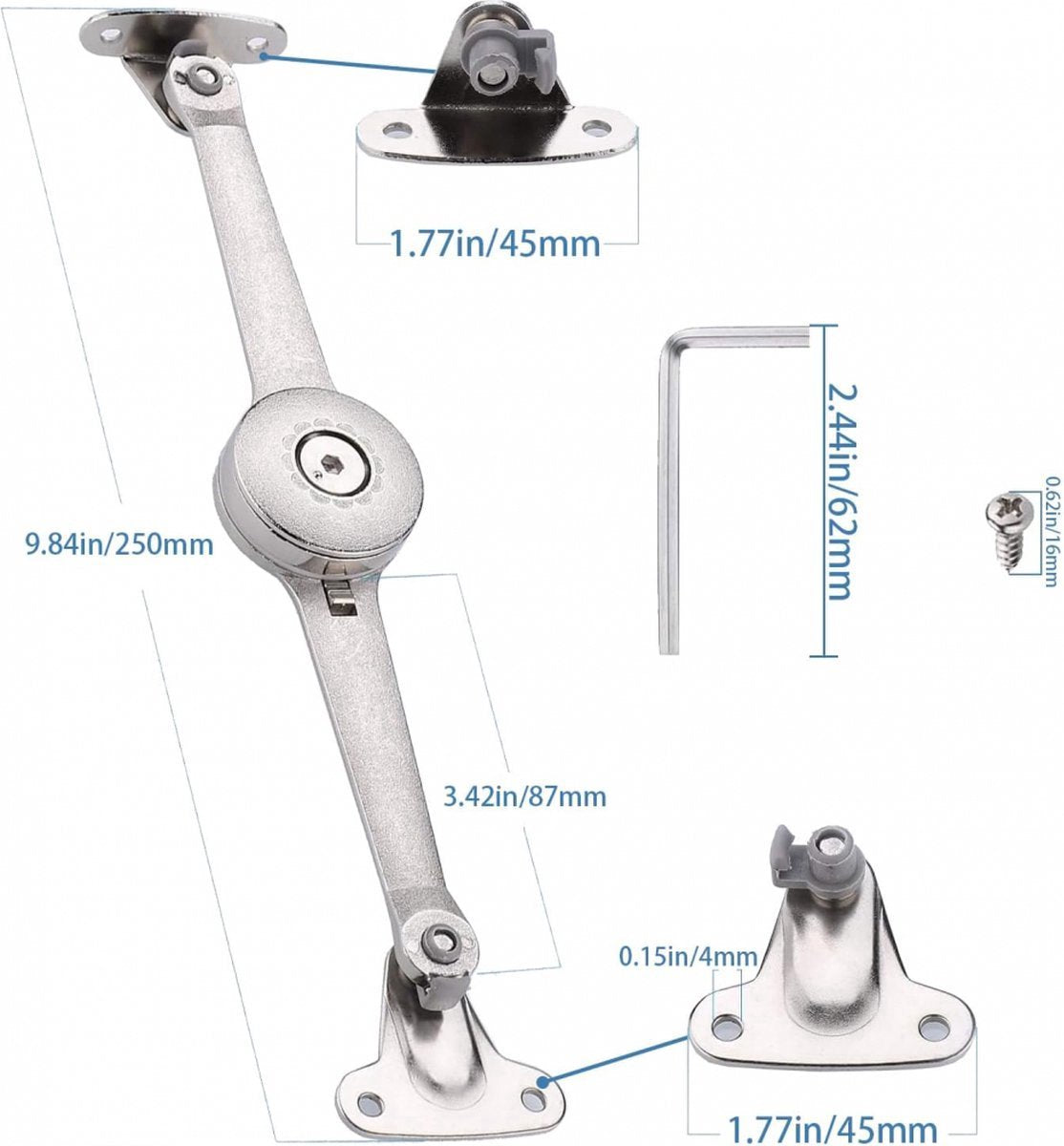 Flap Hinge - With Screws and Allen Key - High Load Capacity - 2 Pieces - Nickel-Plated - Support - Kitchen Cabinet Hinge - Furniture Hinge - Overlay Hinge - Hinge - Flap Supports - Lid Support Hinge - Sturdy & Durable - Image 5