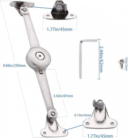 Flap Hinge - With Screws and Allen Key - High Load Capacity - 2 Pieces - Nickel-Plated - Support - Kitchen Cabinet Hinge - Furniture Hinge - Overlay Hinge - Hinge - Flap Supports - Lid Support Hinge - Sturdy & Durable - Image 5