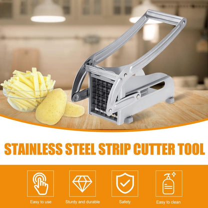 French Fry Cutter - Potato Cutter - Vegetable Cutter - 2 Inserts - Non-Slip Rubber Base - Dishwasher Safe - With Soft-Touch Handle - Effortless Vegetable Sticks - 9 and 12 mm - Stainless Steel - Sturdy - Professional - Image 2