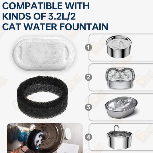 Cat Drinking Fountain Filters - 24 x Cat Fountain Filters - Filter Cartridges for Pet Water Dispensers - Drinking Fountain Filter Refills - Water Filter & Sponge Filter - Cat Water Fountain Accessories - 12 Cat Fountain Filters and 12 Pump Sponges - Image 2