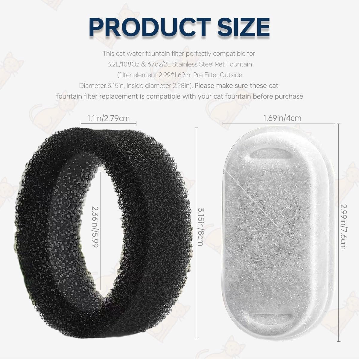 Cat Drinking Fountain Filters - 24 x Cat Fountain Filters - Filter Cartridges for Pet Water Dispensers - Drinking Fountain Filter Refills - Water Filter & Sponge Filter - Cat Water Fountain Accessories - 12 Cat Fountain Filters and 12 Pump Sponges - Image 5