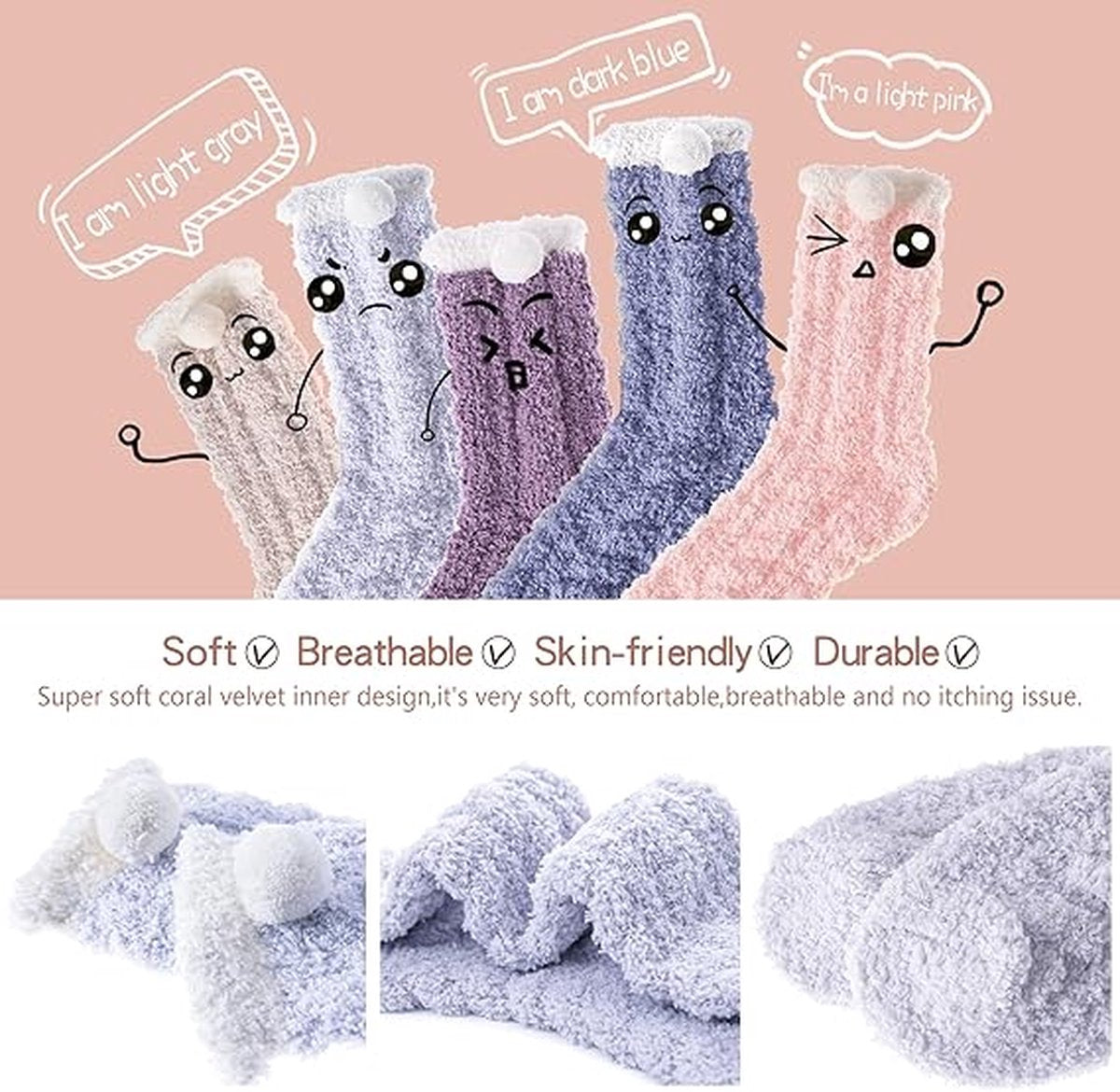 House Socks - 6 Pairs - Women's House Socks - Anti-Slip Socks - Fleece Socks - Thick Socks - One Size - 35-40 - Thick - Bed Socks - Fluffy Socks - Heated Socks - Lined Socks - Winter Socks - Gift Idea - Image 4
