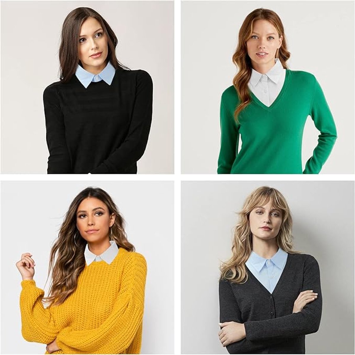 Set of 2 Women's Shirt Collars - Detachable Pointed Collar Basic - Collars for Women - Detachable Women's Collars to Wear Undergarments - Shirt Collar - Shirt Collar - Faux Detachable Collar - Shirt Replacement - One Size Adjustable - Blue and White - Image 3