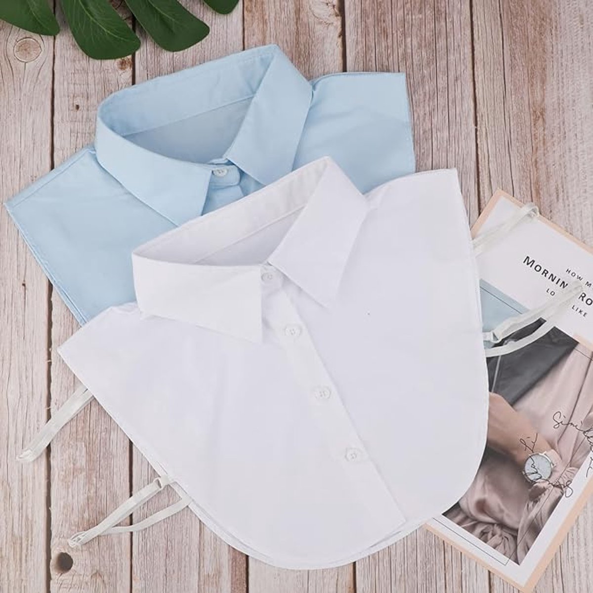 Set of 2 Women's Shirt Collars - Detachable Pointed Collar Basic - Collars for Women - Detachable Women's Collars to Wear Undergarments - Shirt Collar - Shirt Collar - Faux Detachable Collar - Shirt Replacement - One Size Adjustable - Blue and White - Image 4
