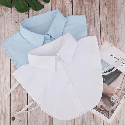 Set of 2 Women's Shirt Collars - Detachable Pointed Collar Basic - Collars for Women - Detachable Women's Collars to Wear Undergarments - Shirt Collar - Shirt Collar - Faux Detachable Collar - Shirt Replacement - One Size Adjustable - Blue and White - Image 4