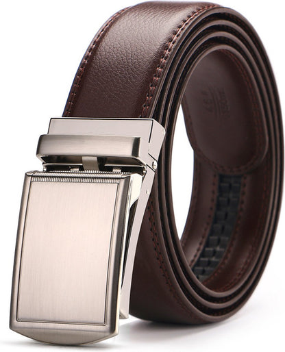 2 Pieces - Men's Belt - Leather Belt - Leather Belt - Shortenable - Adjustable - Automatic Buckle Belt - Trouser Belt - Cow Leather - No Holes - Men's Birthday Belt - Gift for Man - Gift for Men - 110-130cm - Black & Brown - Image 4