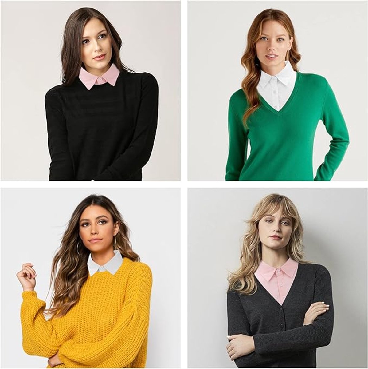 Set of 2 Women's Shirt Collars - Detachable Pointed Collar Basic - Collars for Women - Detachable Women's Collars to Wear Undergarments - Shirt Collar - Shirt Collar - Faux Detachable Collar - Shirt Replacement - One Size Adjustable - Pink and White - Image 3