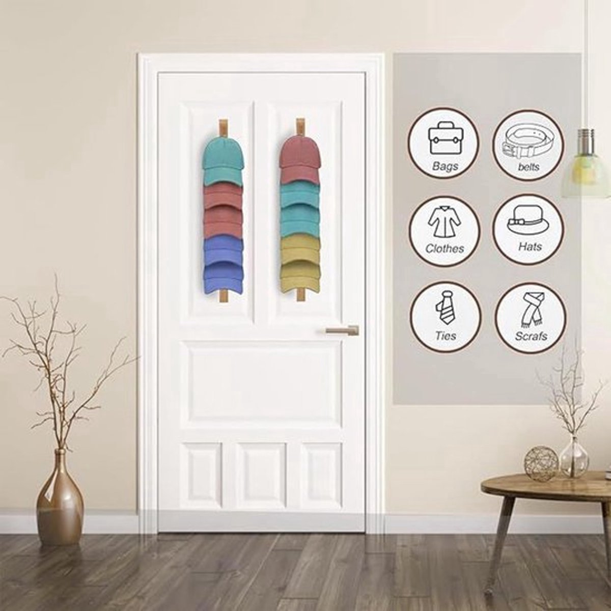 Hat Rack - 2 Pieces - Cap Rack - Cap Holder - Storage for Caps and Holders - Organizer for Caps - Coat Hook - Wall Coat Rack - Wall Hooks - Clothes Hooks - Towel Hook - Kitchen Hook - For Various Hats - Includes Screws - Image 3