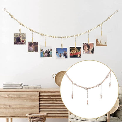 Photo Garland - Hanging Card/Photo Garland - Photo Rope 120 Cm - Photo Hanging Display With 7 Photo Clips - DIY Photo Frame - Wall Decoration - Boho Wooden Bead Hanging Photo Frames - For Hanging Photo Postcards - 2 Pieces - Image 5