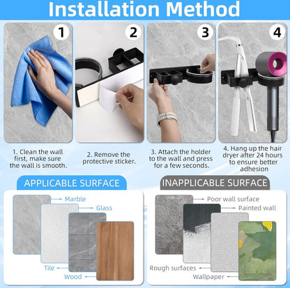 Hair Dryer Wall Bracket Holder - Hair Dryer - Hair Dryers - Hair Dryer Holders - Bathroom Hanging Rack - Hair Dryer Brush - Hair Dryer Holder - Wall Mount - Self-Adhesive - Universal - Hair Dryer - Wall Mount - For Hotel, Bathroom, Living Room, Barbershop - Image 2