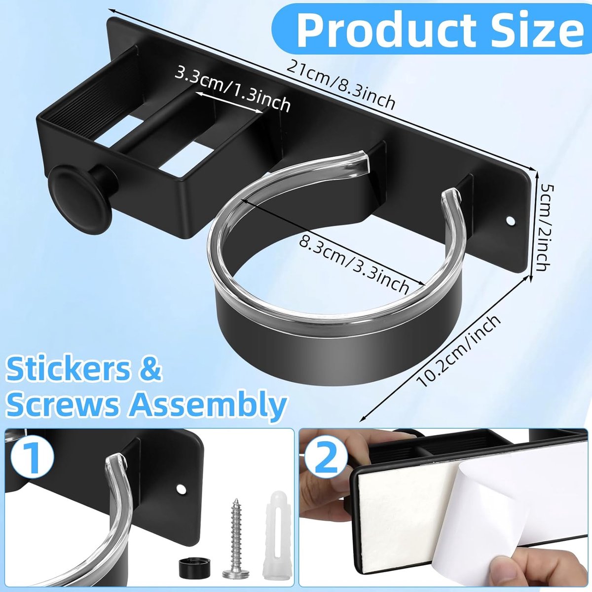 Hair Dryer Wall Bracket Holder - Hair Dryer - Hair Dryers - Hair Dryer Holders - Bathroom Hanging Rack - Hair Dryer Brush - Hair Dryer Holder - Wall Mount - Self-Adhesive - Universal - Hair Dryer - Wall Mount - For Hotel, Bathroom, Living Room, Barbershop - Image 5