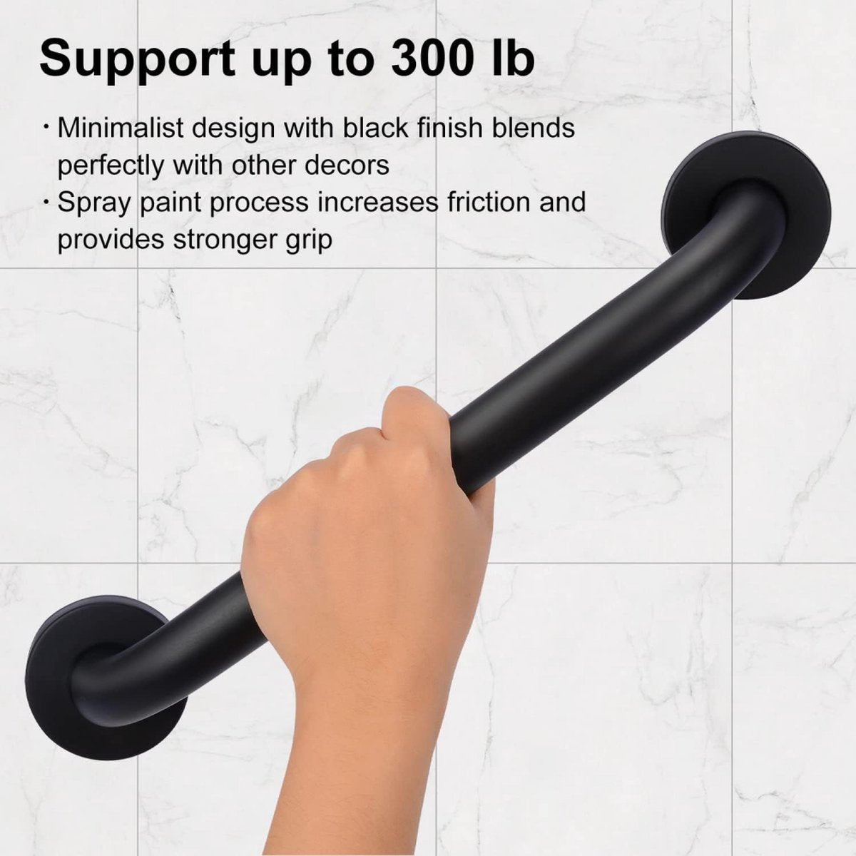 Wall Grab Bar - Extra Grip - Handle / Wall Grab Bar for Bathroom / Shower / Toilet - 30 Cm - Toilet Grab Bar - Bath Grab Bar - Shower Grab Bar - Non-Slip Grab Bar - Bathroom Handle - Bathroom - Stairs - Complete Installation Accessories - Matte Black - Image 4