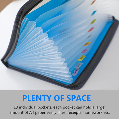 Project Folder - A4 - Foldable File Folder with Tabs - 13 Compartments - Storage Folder/Sorting Folder - Compartment Folder - Durable Plastic Document Folder - Writing Folder with Zipper - Conference Folder - Work Folder - Document Folder - Blue - Portabl - Image 3