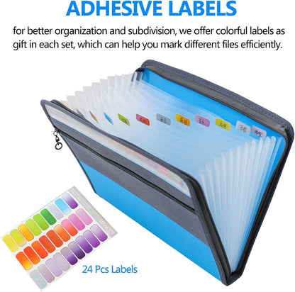 Project Folder - A4 - Foldable File Folder with Tabs - 13 Compartments - Storage Folder/Sorting Folder - Compartment Folder - Durable Plastic Document Folder - Writing Folder with Zipper - Conference Folder - Work Folder - Document Folder - Blue - Portabl - Image 4