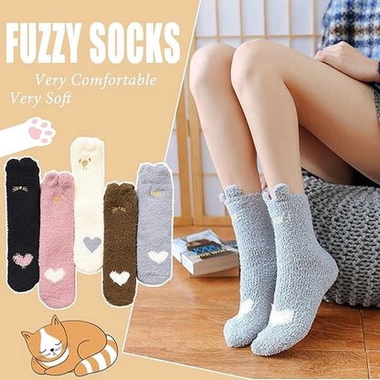 Warm Winter Socks Ladies - Set of 5 Pairs - Ladies Plush Socks - Women's Socks - House Socks - Sleep Socks - Fluffy Socks - Cat Claw - Cute Animal Socks - Birthday - Mother's Day - Gift for Woman - Thick/ Warming/ Comfortable - Christmas Gift - Image 5