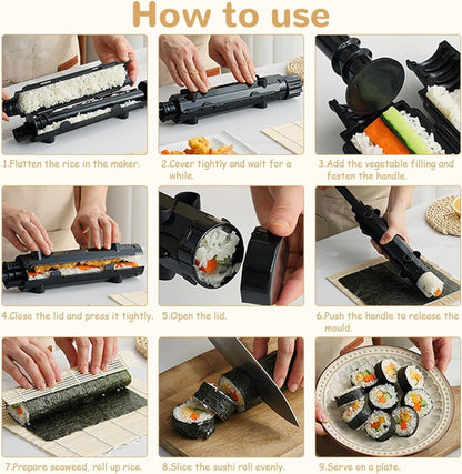 Sushi Maker Kit - Sushi Set - Sushi Maker - Sushi Roller - Sushi Bazooka - Includes Bamboo Sushi Mat - Shapes - DIY - Sushi Making - Sushi Shape - Sushi Mold - Gift - Black - Image 2