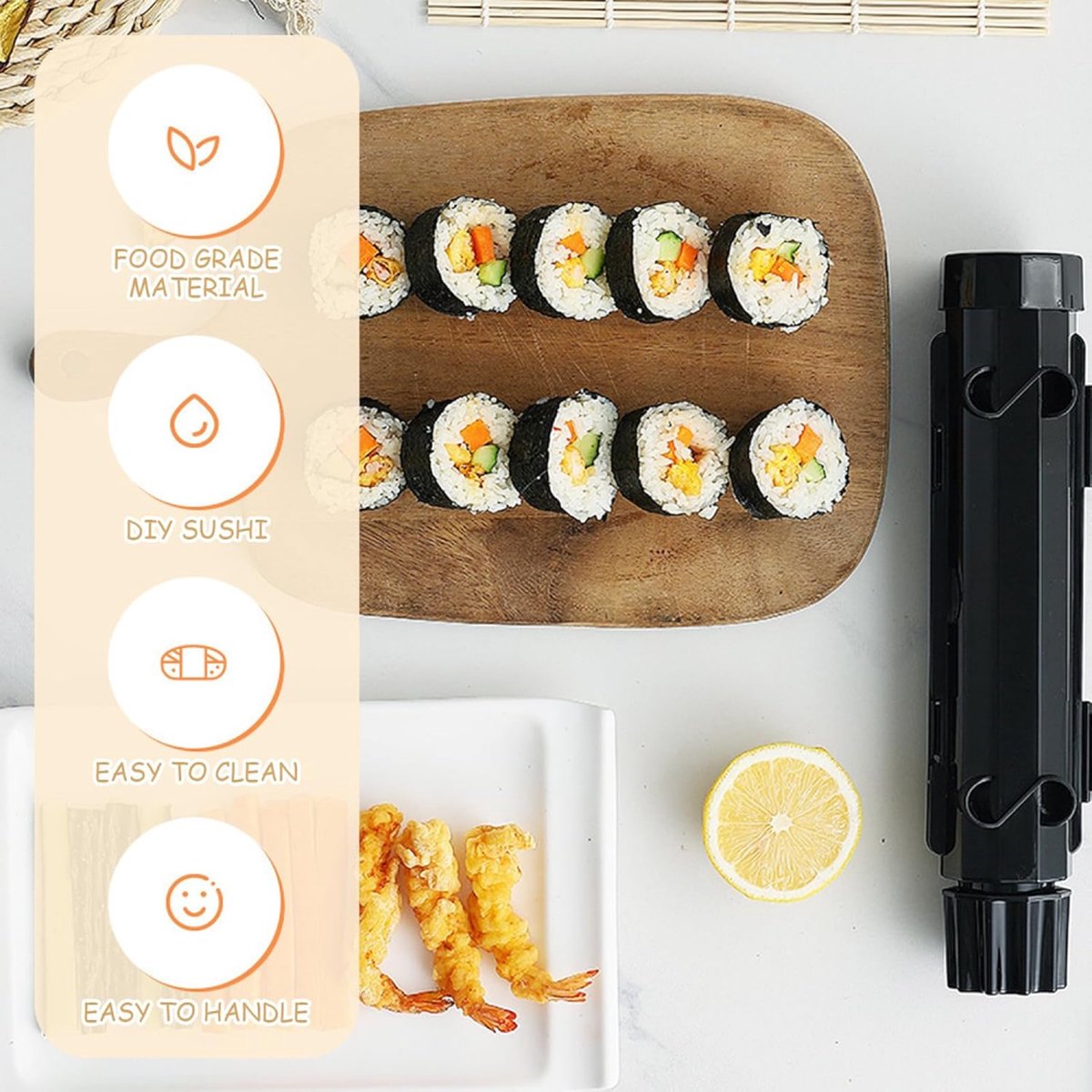 Sushi Maker Kit - Sushi Set - Sushi Maker - Sushi Roller - Sushi Bazooka - Includes Bamboo Sushi Mat - Shapes - DIY - Sushi Making - Sushi Shape - Sushi Mold - Gift - Black - Image 3