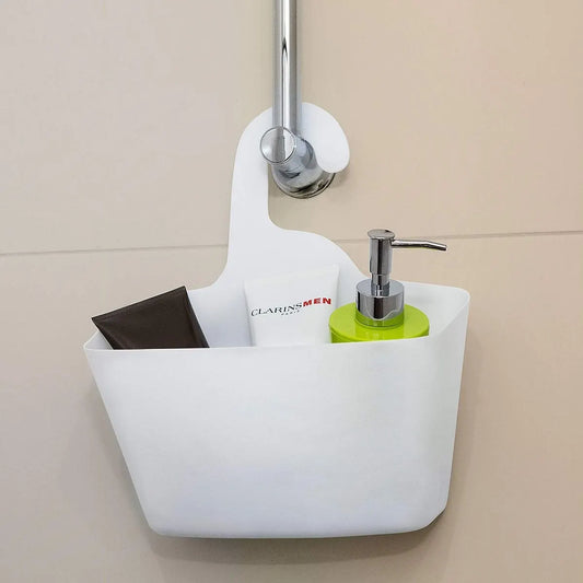 Hanging Shower Baskets Set of 2 - Hangable Shower Rod Basket Rack with Hook - Hanging Bathroom / Shower Basket Bathroom Basket Shampoo Holder with Hanging Hook - Hang Shower Basket Without Drilling and Screwing - White - Image 2