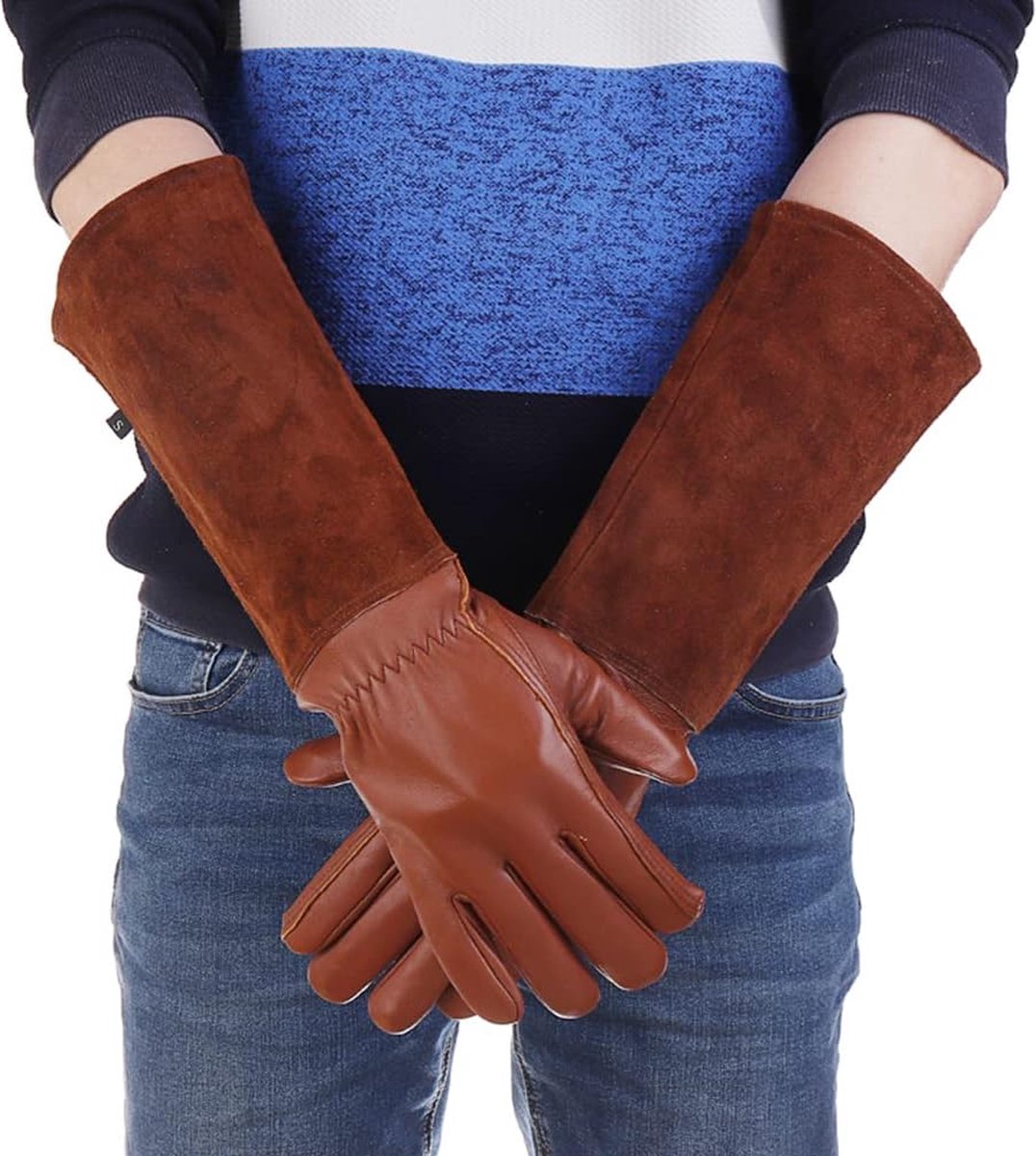 1 pair - garden gloves for ladies/gentlemen - thorn-resistant cowhide leather - rose/blackberry pruning - long forearm protection, thorn- and cut-resistant garden gloves with long, heavy leather glove - Image 3