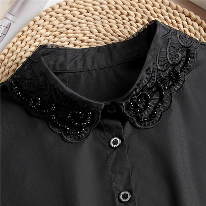 Set of 2 Women's Shirt Collars - Detachable Point Collar Basic - Collars for Women - Ruffles - Detachable Women's Collars to Wear Undergarments - Shirt Collar - Shirt Collar - Faux Detachable Collar - Shirt Replacement - One Size Adjustable - Black and Wh - Image 2