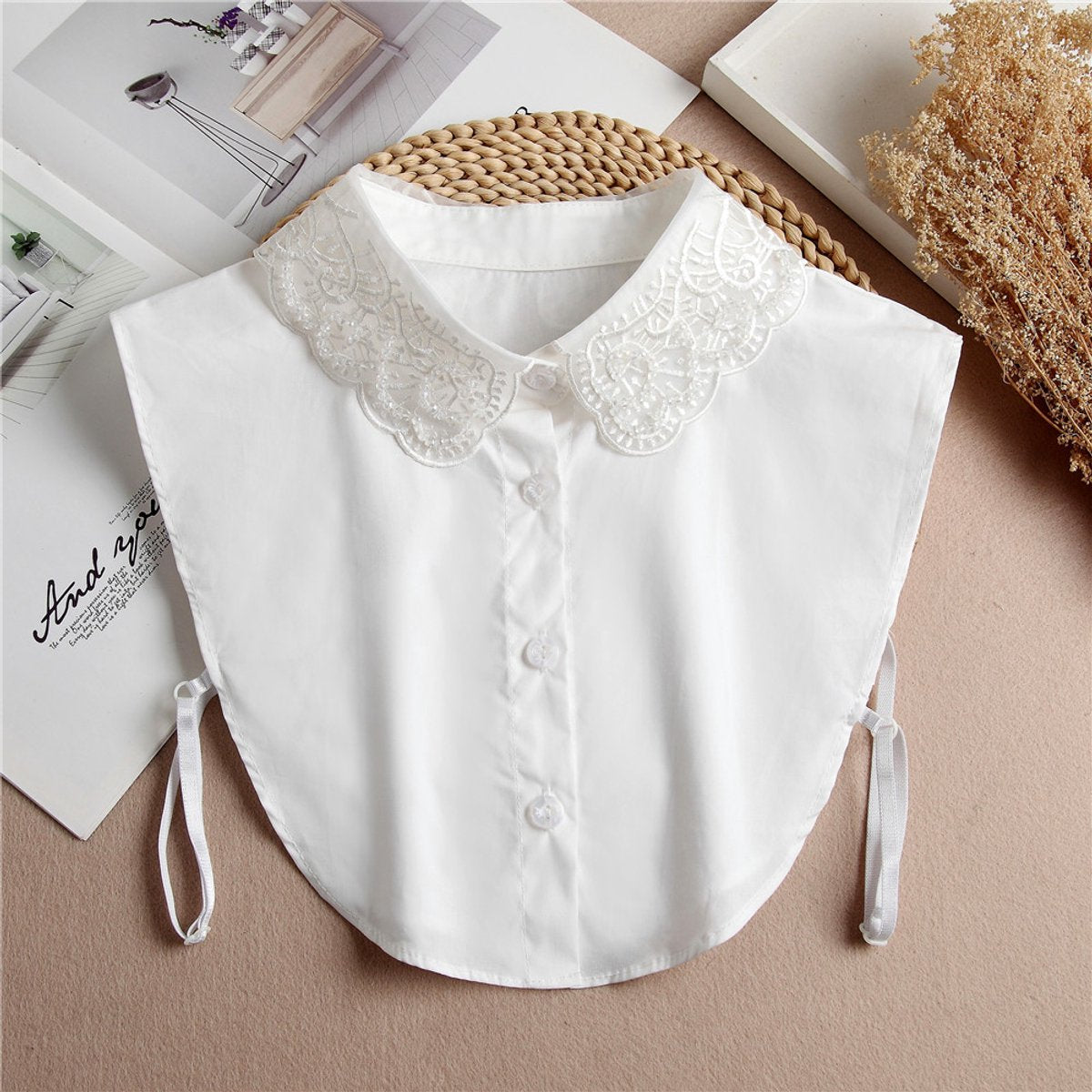Set of 2 Women's Shirt Collars - Detachable Point Collar Basic - Collars for Women - Ruffles - Detachable Women's Collars to Wear Undergarments - Shirt Collar - Shirt Collar - Faux Detachable Collar - Shirt Replacement - One Size Adjustable - Black and Wh - Image 3