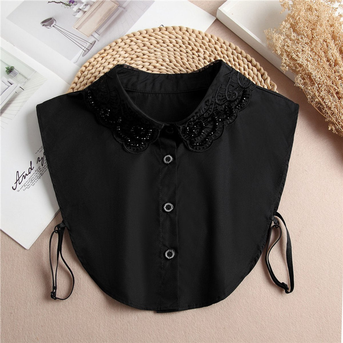 Set of 2 Women's Shirt Collars - Detachable Point Collar Basic - Collars for Women - Ruffles - Detachable Women's Collars to Wear Undergarments - Shirt Collar - Shirt Collar - Faux Detachable Collar - Shirt Replacement - One Size Adjustable - Black and Wh - Image 5
