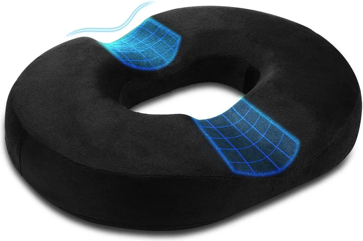 Donut Pillow-Hemorrhoid Pillow-Memory Foam Pillow for Pregnancy-Coccyx-Orthopedic & Ergonomic For Car And Office Chair-Beds, Back, Sciatica-45*34*7 CM-Black