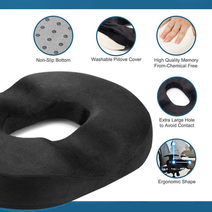 Donut Pillow-Hemorrhoid Pillow-Memory Foam Pillow for Pregnancy-Coccyx-Orthopedic & Ergonomic For Car And Office Chair-Beds, Back, Sciatica-45*34*7 CM-Black - Image 2