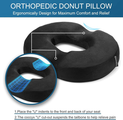 Donut Pillow-Hemorrhoid Pillow-Memory Foam Pillow for Pregnancy-Coccyx-Orthopedic & Ergonomic For Car And Office Chair-Beds, Back, Sciatica-45*34*7 CM-Black - Image 3