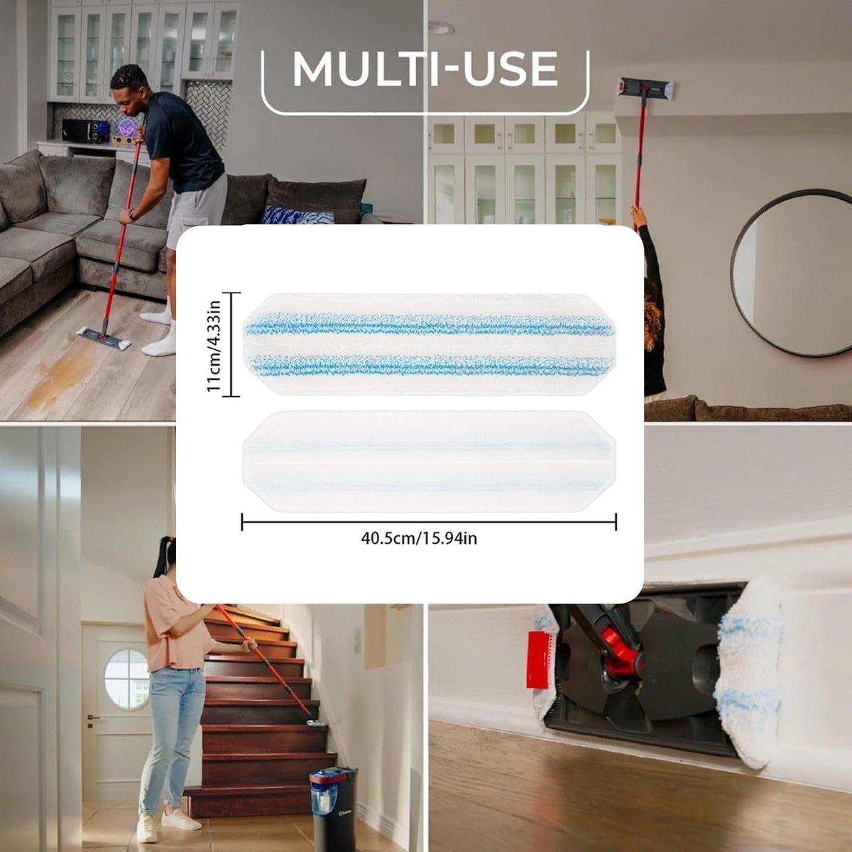6-Pack - Microfiber mop pad replacement suitable for O Cedar H2pro mop system - Mop head replacement suitable for O-Cedar/Vileda H2pro - Machine washable, Reusable pad replacement - For Deep Cleaning - Image 4